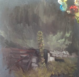 Ivy clad post, Clonlara, oil on board